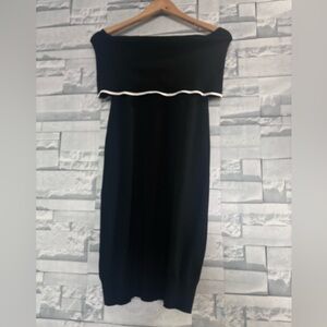Wilfred Free Off Shoulder Black Dress with White Accent